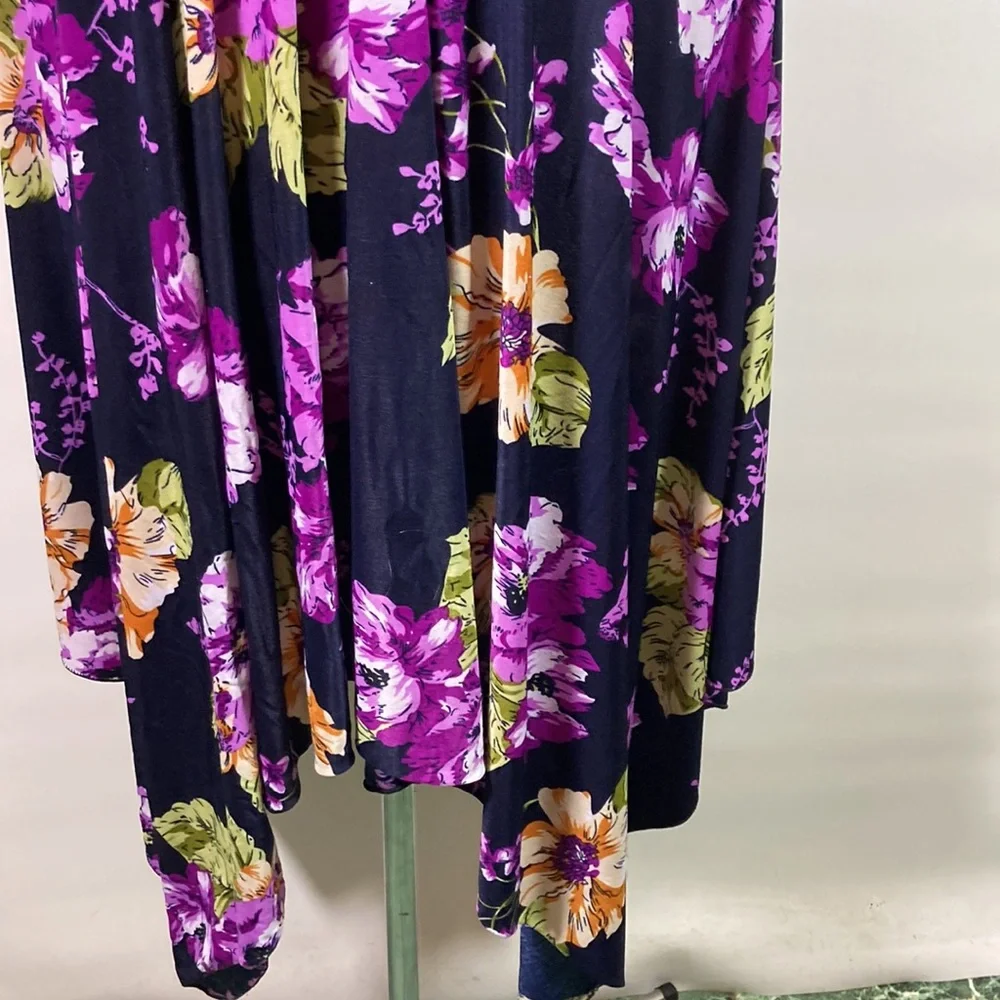 Plunge Neck Floral Tie Back Scalloped High Low Hem Line Dress Size M - Picture 8 of 10